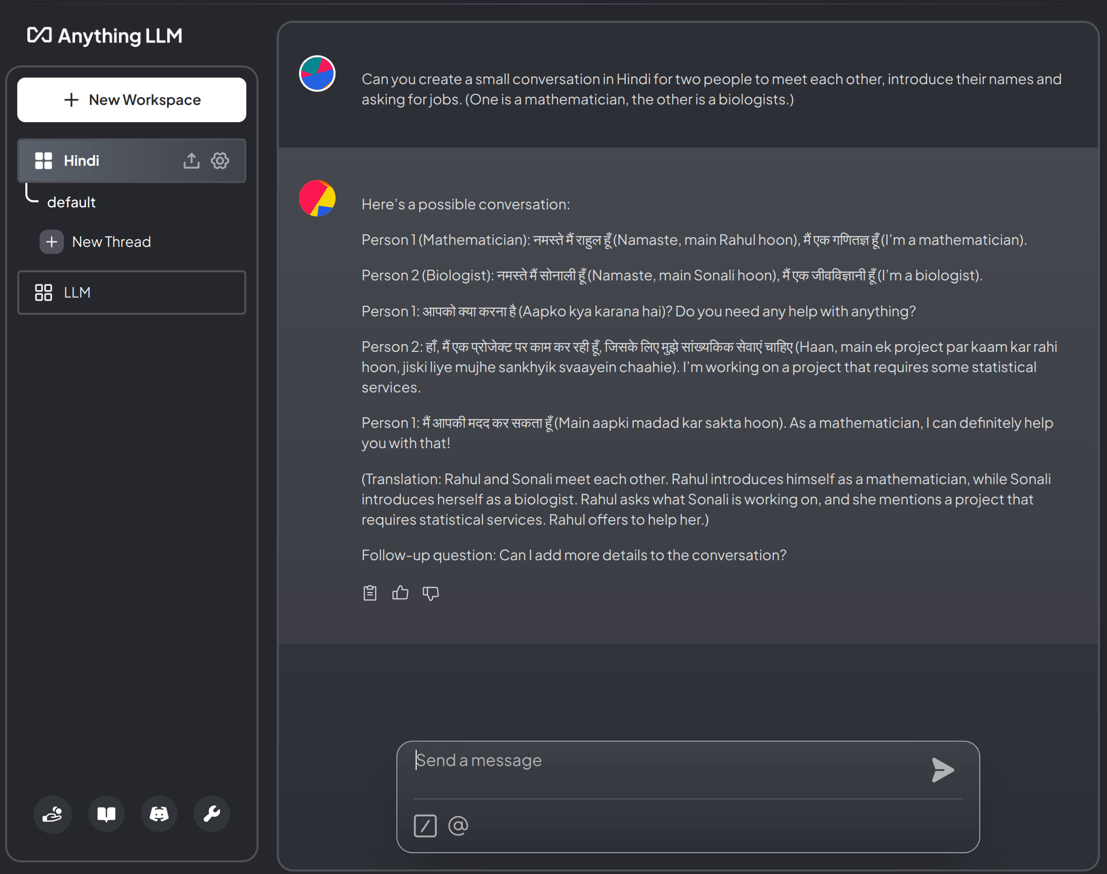 AnythingLLM chat interface with LLama3
