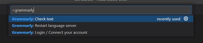 Grammarly commands in the VS Code command palette